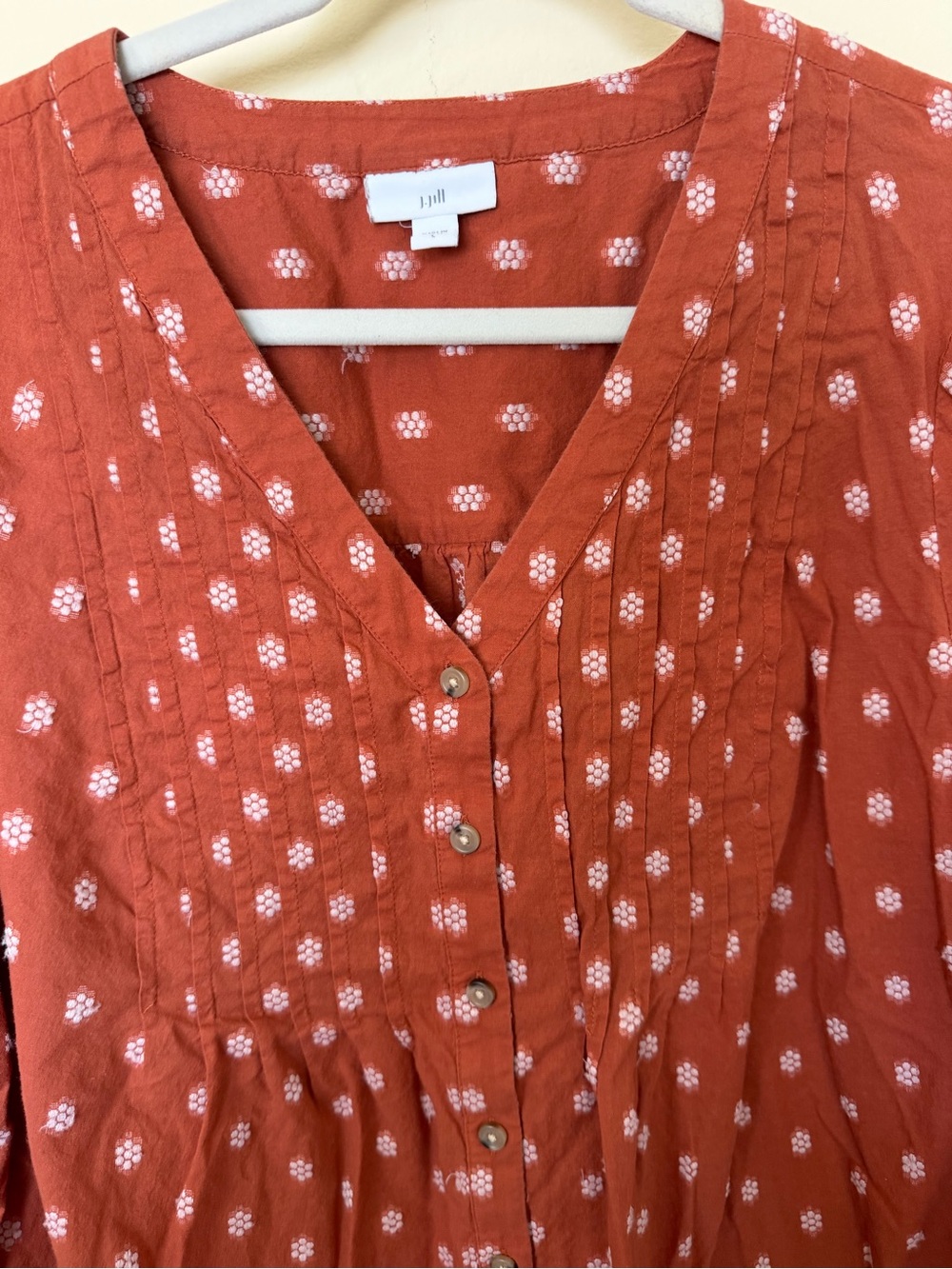 J. Jill Rust Dot Pintuck Button-Front Blouse - Picture 5 of 10